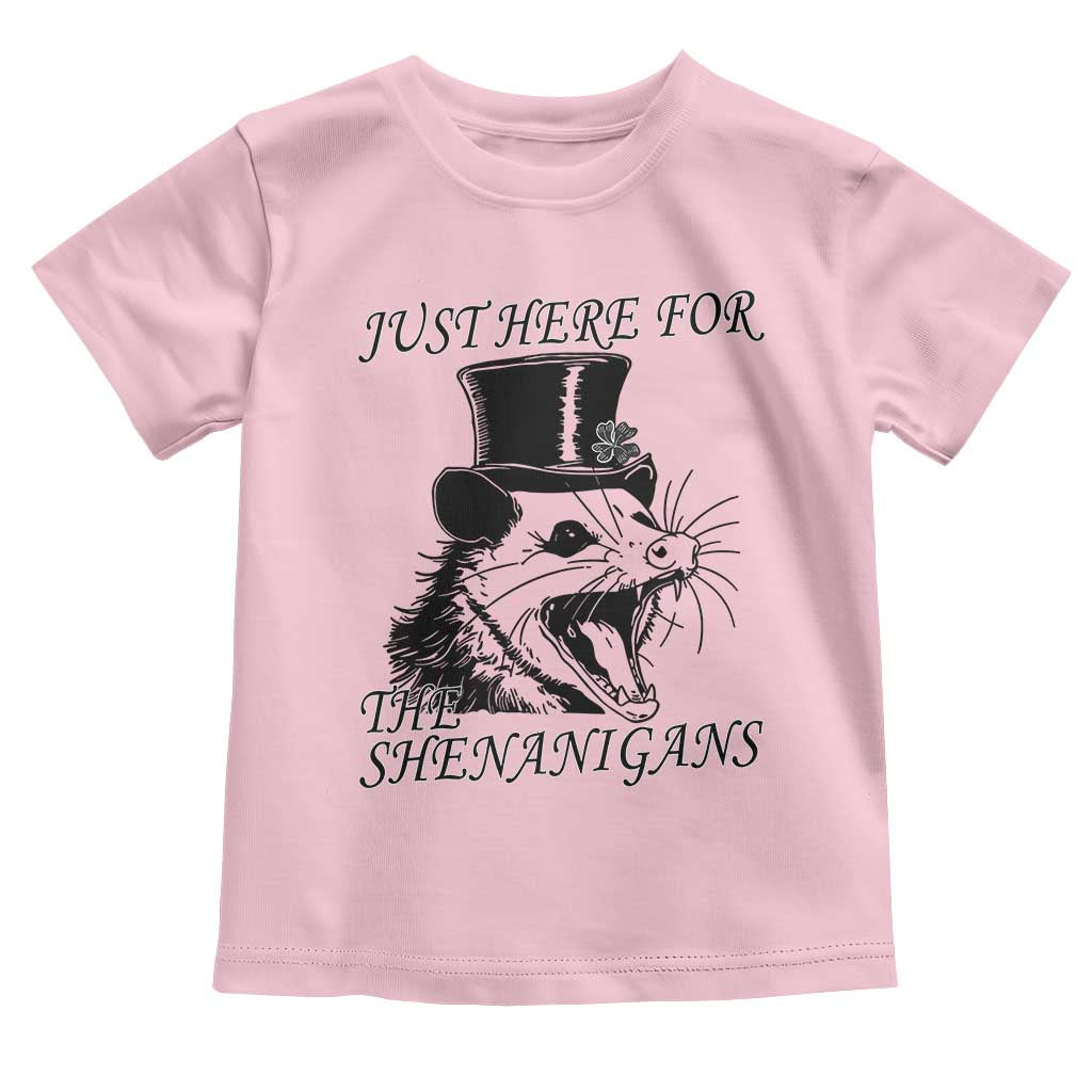 Funny St Patrick's Day Opossum Toddler T Shirt Just Here For The Shenanigans Shamrock TS11 Light Pink Print Your Wear