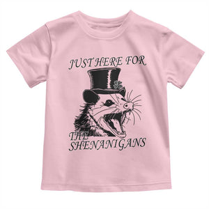 Funny St Patrick's Day Opossum Toddler T Shirt Just Here For The Shenanigans Shamrock TS11 Light Pink Print Your Wear