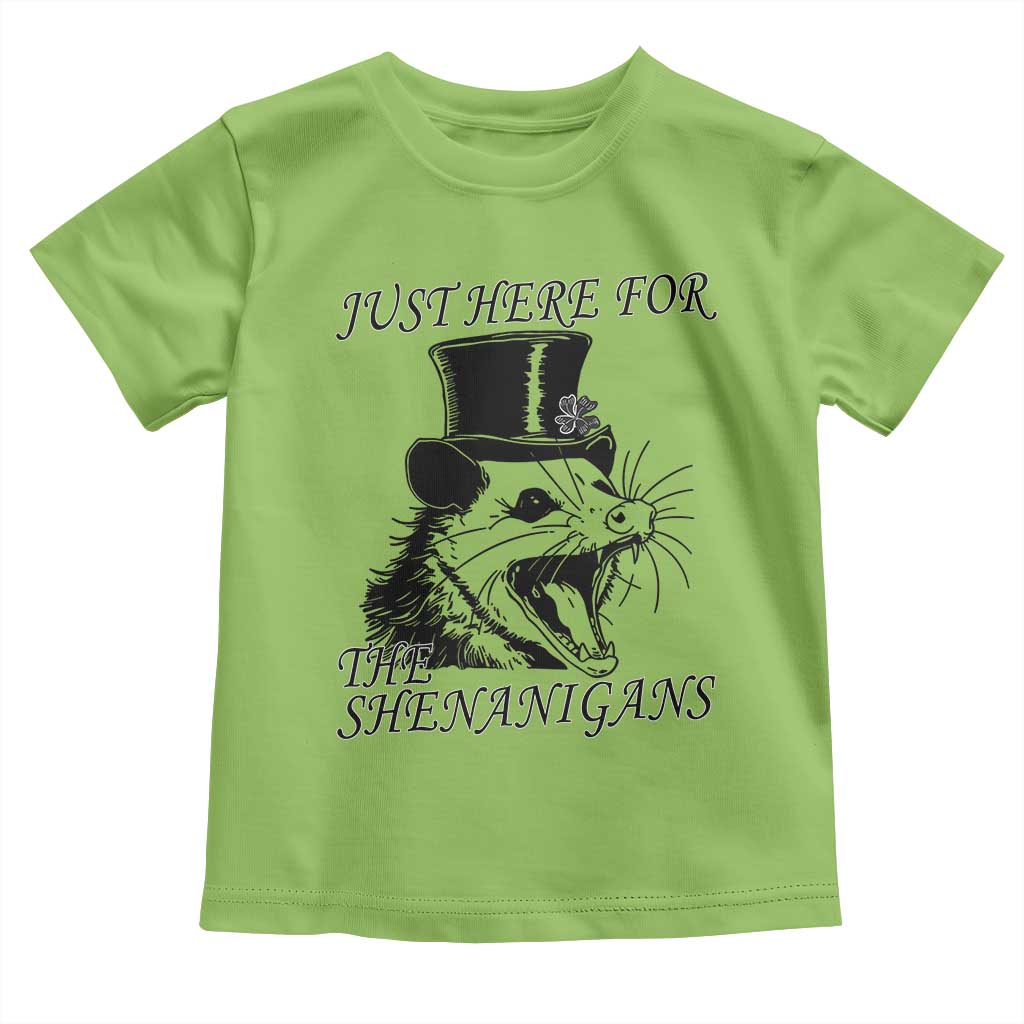 Funny St Patrick's Day Opossum Toddler T Shirt Just Here For The Shenanigans Shamrock TS11 Lime Print Your Wear