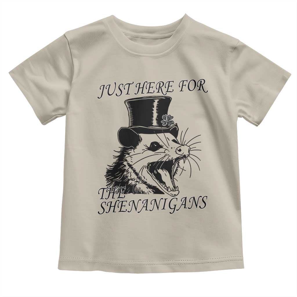 Funny St Patrick's Day Opossum Toddler T Shirt Just Here For The Shenanigans Shamrock TS11 Sand Print Your Wear
