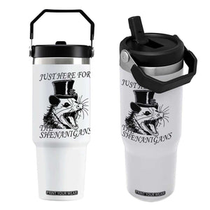 Funny St Patrick's Day Opossum Flip Straw Tumbler Just Here For The Shenanigans Shamrock TS11 One Size: 30 oz White Print Your Wear