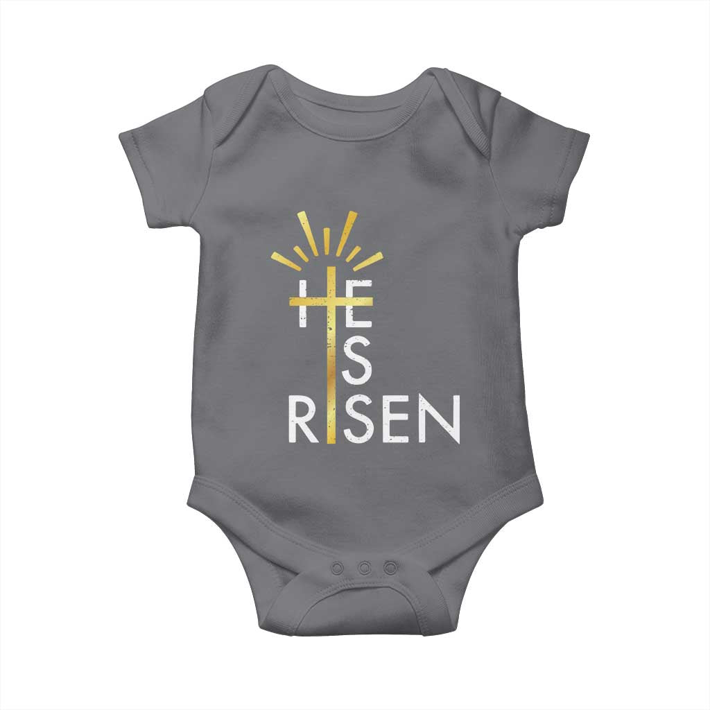 He Is Risen Baby Onesie Christian Easter Day Religious Bible Verse Cross TS11 Charcoal Print Your Wear