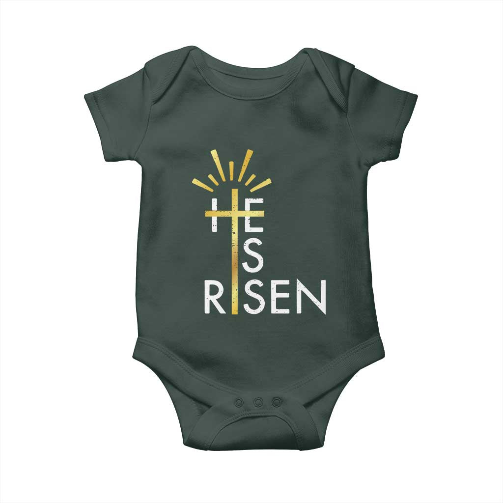 He Is Risen Baby Onesie Christian Easter Day Religious Bible Verse Cross TS11 Print Your Wear