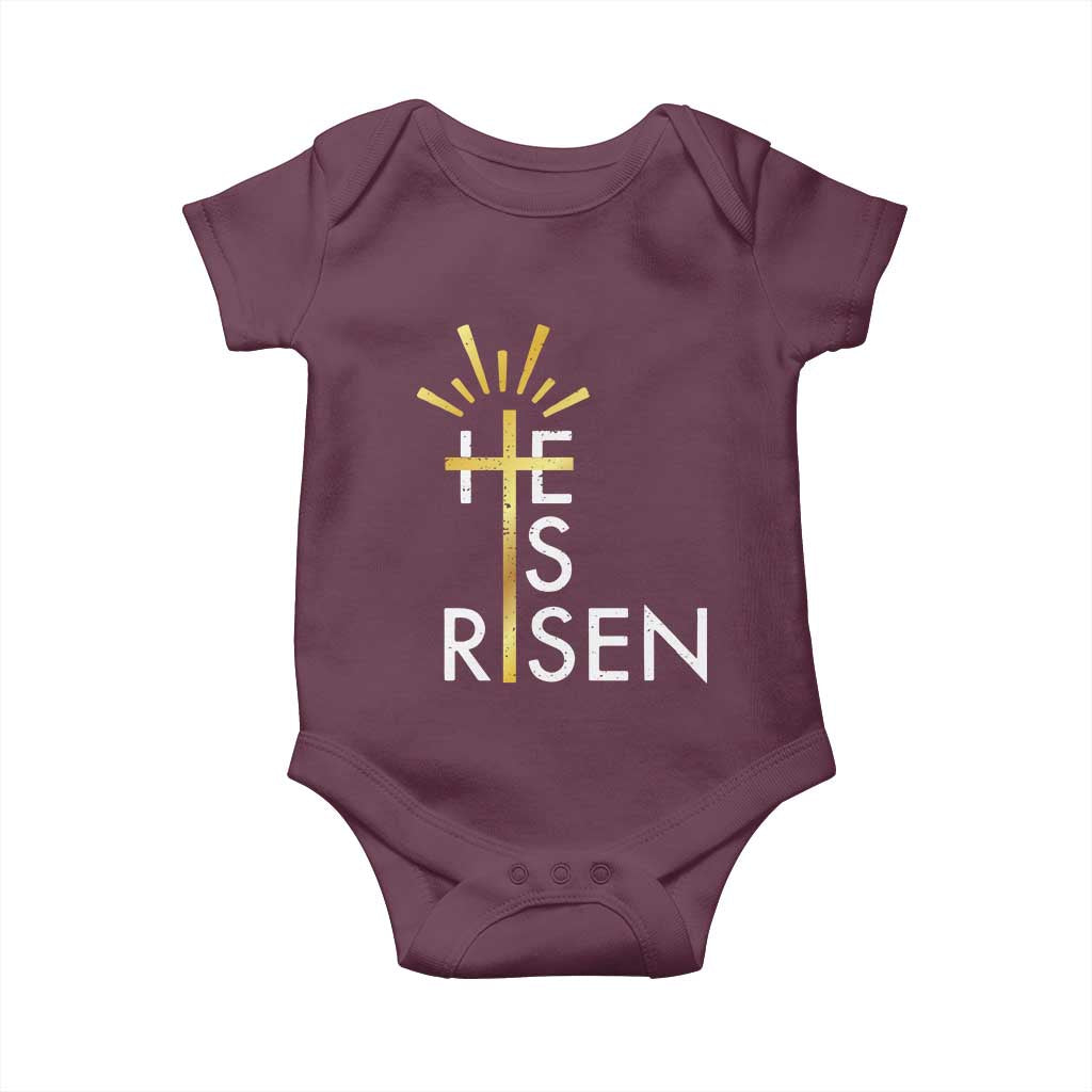 He Is Risen Baby Onesie Christian Easter Day Religious Bible Verse Cross TS11 Maroon Print Your Wear