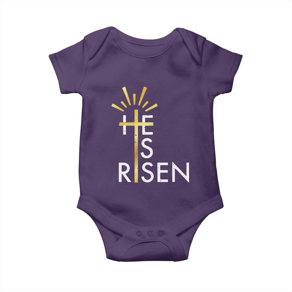 He Is Risen Baby Onesie Christian Easter Day Religious Bible Verse Cross TS11 Purple Print Your Wear