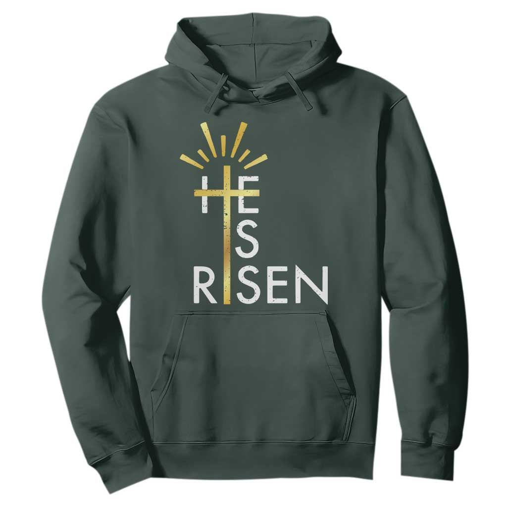 He Is Risen Hoodie Christian Easter Day Religious Bible Verse Cross TS11 Dark Forest Green Print Your Wear