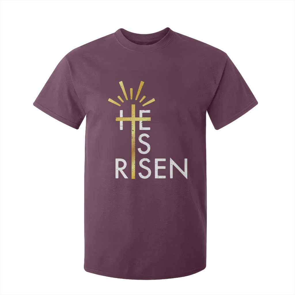 He Is Risen T Shirt For Kid Christian Easter Day Religious Bible Verse Cross TS11 Maroon Print Your Wear