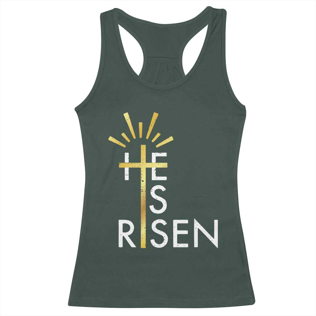 He Is Risen Racerback Tank Top Christian Easter Day Religious Bible Verse Cross TS11 Dark Forest Green Print Your Wear