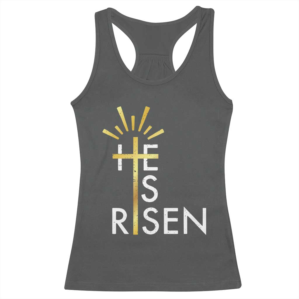 He Is Risen Racerback Tank Top Christian Easter Day Religious Bible Verse Cross TS11 Dark Heather Print Your Wear