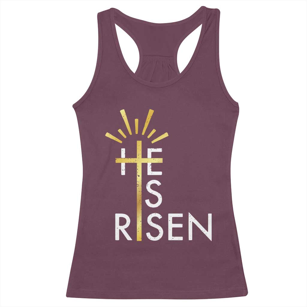 He Is Risen Racerback Tank Top Christian Easter Day Religious Bible Verse Cross TS11 Maroon Print Your Wear