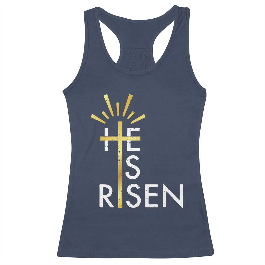 He Is Risen Racerback Tank Top Christian Easter Day Religious Bible Verse Cross TS11 Navy Print Your Wear