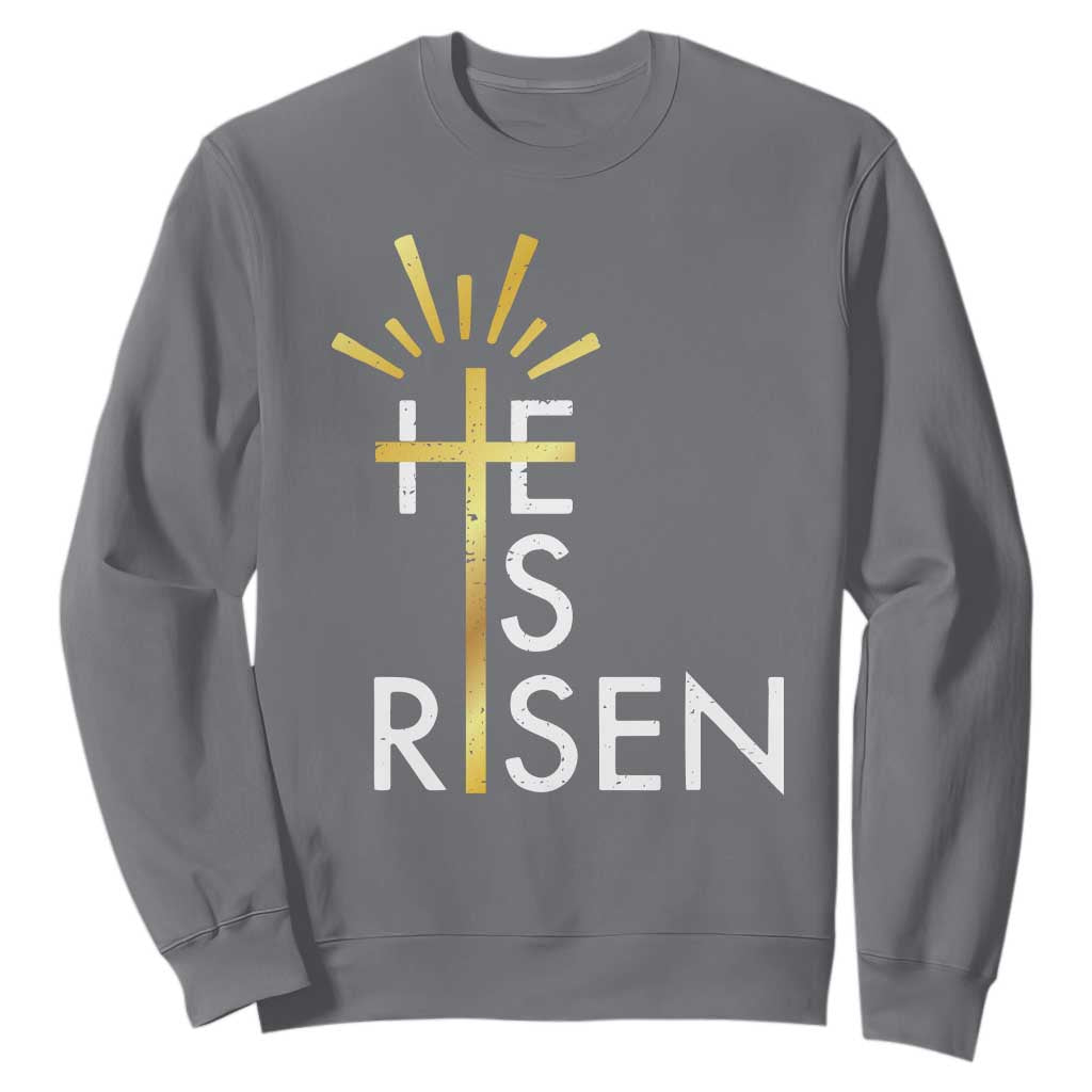 He Is Risen Sweatshirt Christian Easter Day Religious Bible Verse Cross TS11 Charcoal Print Your Wear
