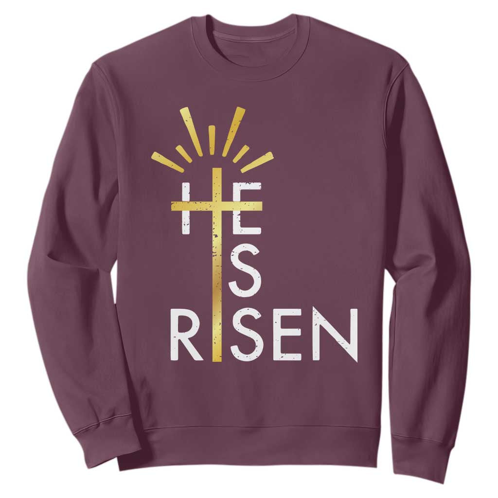 He Is Risen Sweatshirt Christian Easter Day Religious Bible Verse Cross TS11 Maroon Print Your Wear