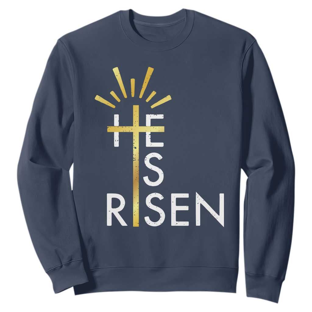 He Is Risen Sweatshirt Christian Easter Day Religious Bible Verse Cross TS11 Navy Print Your Wear