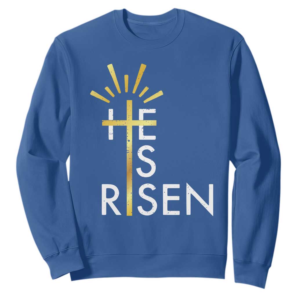 He Is Risen Sweatshirt Christian Easter Day Religious Bible Verse Cross TS11 Royal Blue Print Your Wear