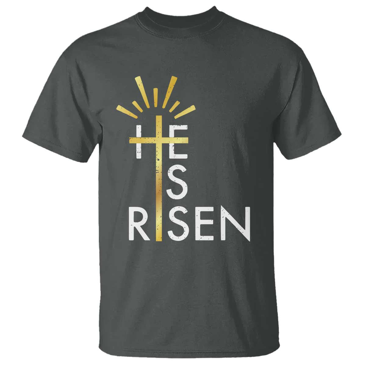 He Is Risen T Shirt Christian Easter Day Religious Bible Verse Cross TS11 Dark Heather Print Your Wear