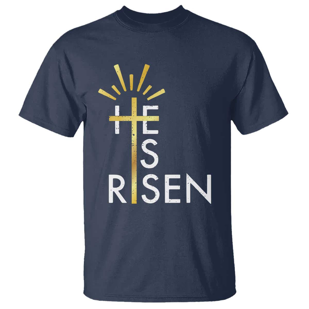 He Is Risen T Shirt Christian Easter Day Religious Bible Verse Cross TS11 Navy Print Your Wear