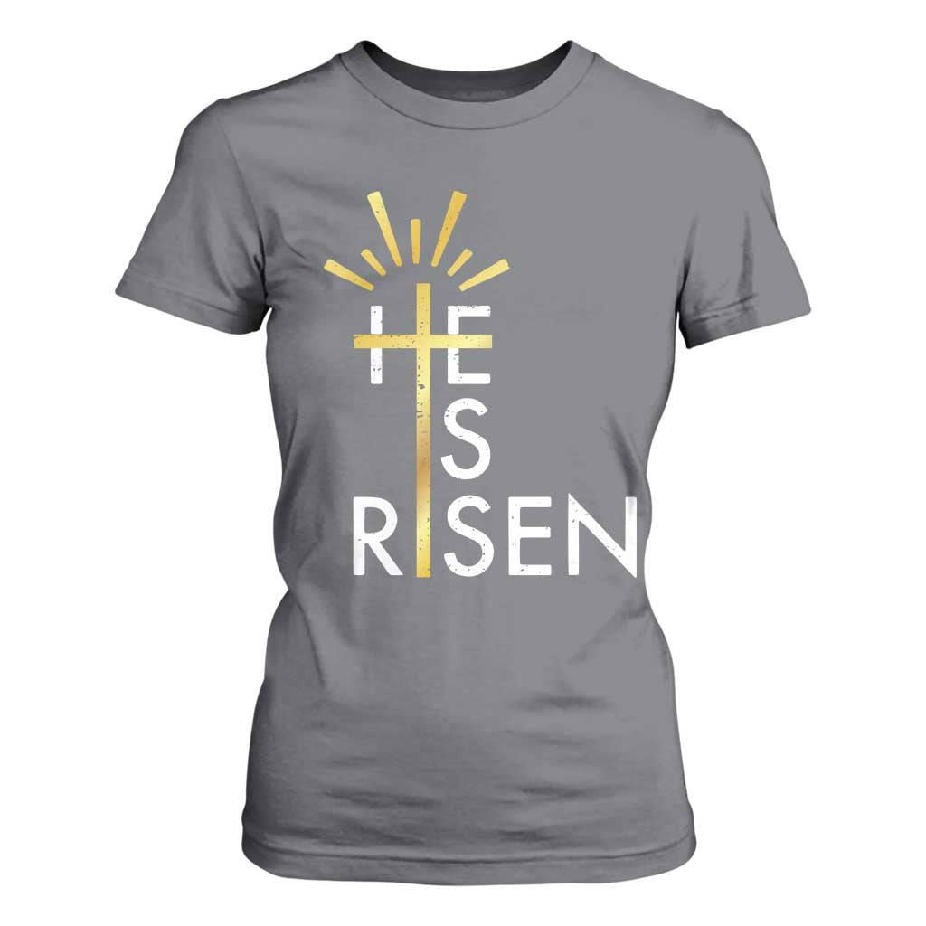 He Is Risen T Shirt For Women Christian Easter Day Religious Bible Verse Cross TS11 Charcoal Print Your Wear
