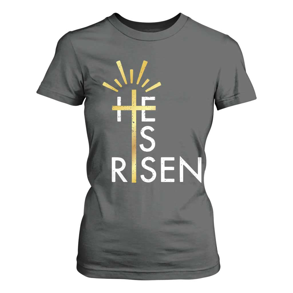 He Is Risen T Shirt For Women Christian Easter Day Religious Bible Verse Cross TS11 Dark Heather Print Your Wear
