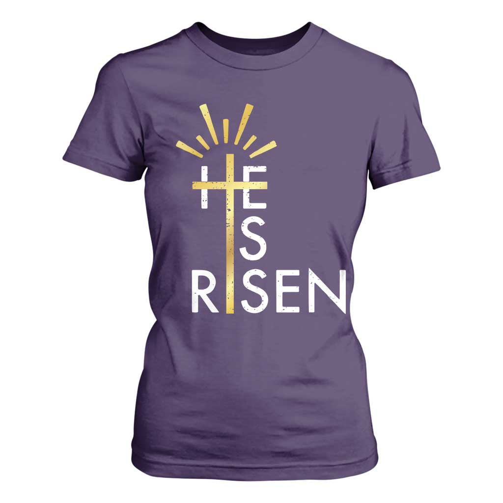 He Is Risen T Shirt For Women Christian Easter Day Religious Bible Verse Cross TS11 Purple Print Your Wear