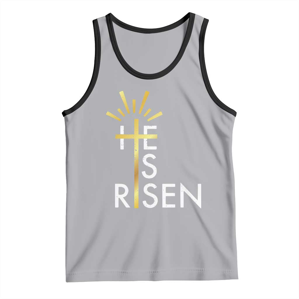 He Is Risen Tank Top Christian Easter Day Religious Bible Verse Cross TS11 Athletic Heather Black Print Your Wear