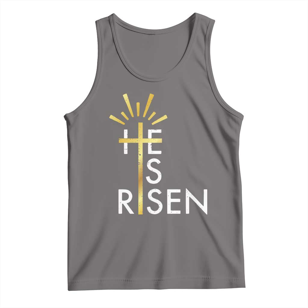 He Is Risen Tank Top Christian Easter Day Religious Bible Verse Cross TS11 Deep Heather Print Your Wear