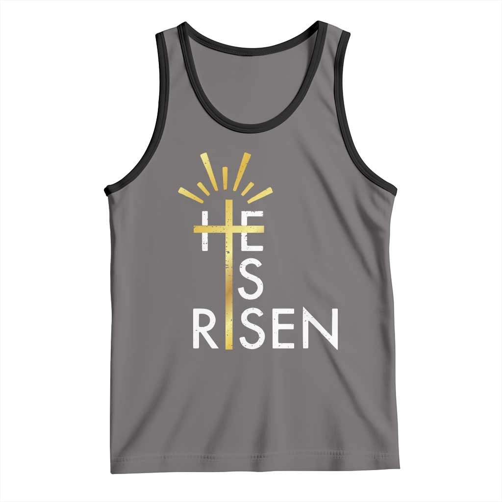 He Is Risen Tank Top Christian Easter Day Religious Bible Verse Cross TS11 Deep Heather Black Print Your Wear