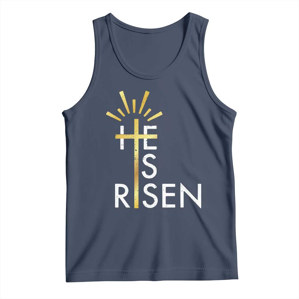 He Is Risen Tank Top Christian Easter Day Religious Bible Verse Cross TS11 Navy Print Your Wear