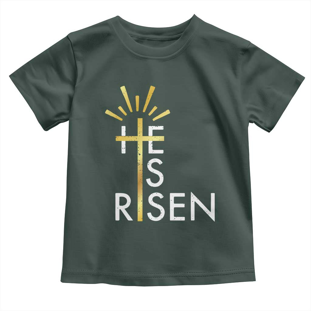 He Is Risen Toddler T Shirt Christian Easter Day Religious Bible Verse Cross TS11 Dark Forest Green Print Your Wear