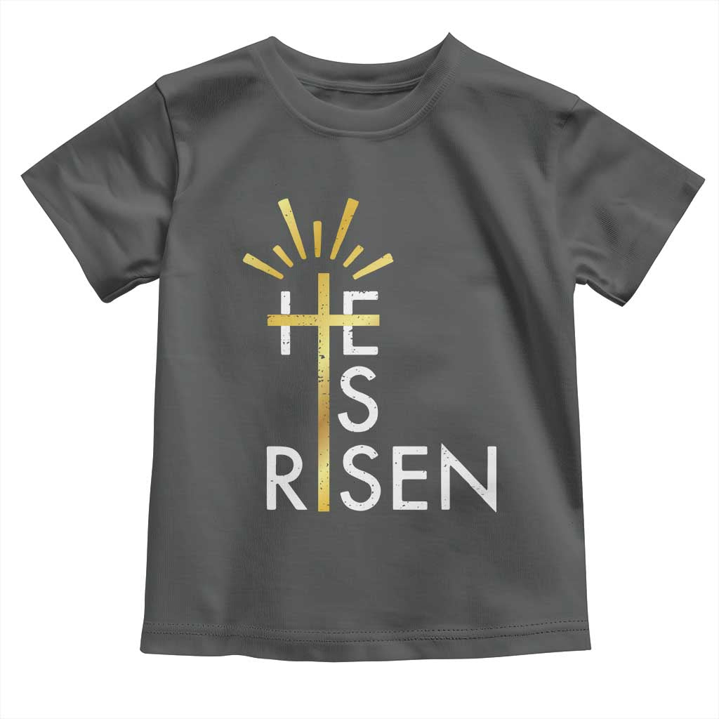 He Is Risen Toddler T Shirt Christian Easter Day Religious Bible Verse Cross TS11 Dark Heather Print Your Wear