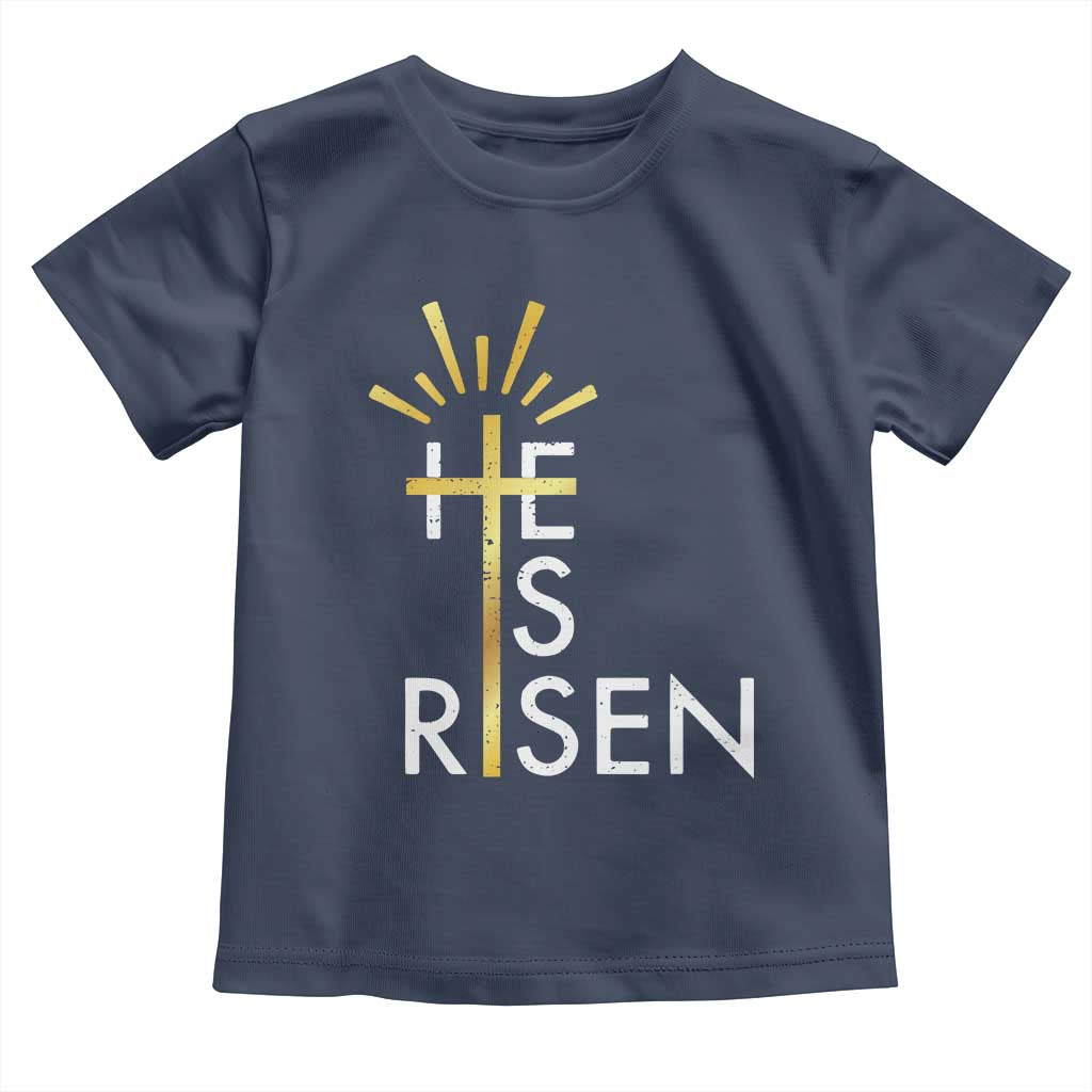 He Is Risen Toddler T Shirt Christian Easter Day Religious Bible Verse Cross TS11 Navy Print Your Wear