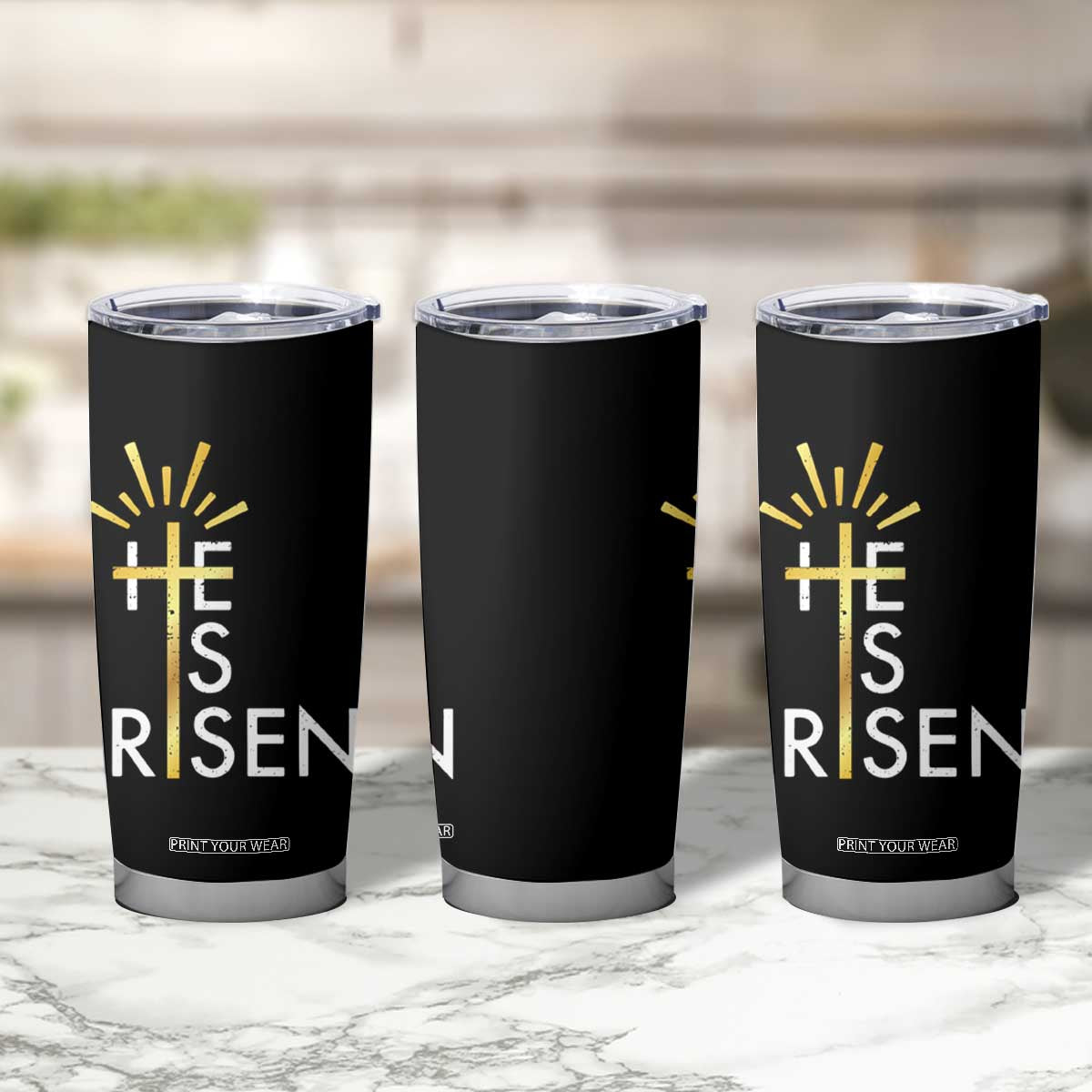 He Is Risen Tumbler Cup Christian Easter Day Religious Bible Verse Cross TS11 Print Your Wear