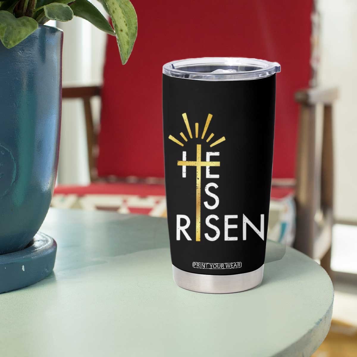 He Is Risen Tumbler Cup Christian Easter Day Religious Bible Verse Cross TS11 Print Your Wear