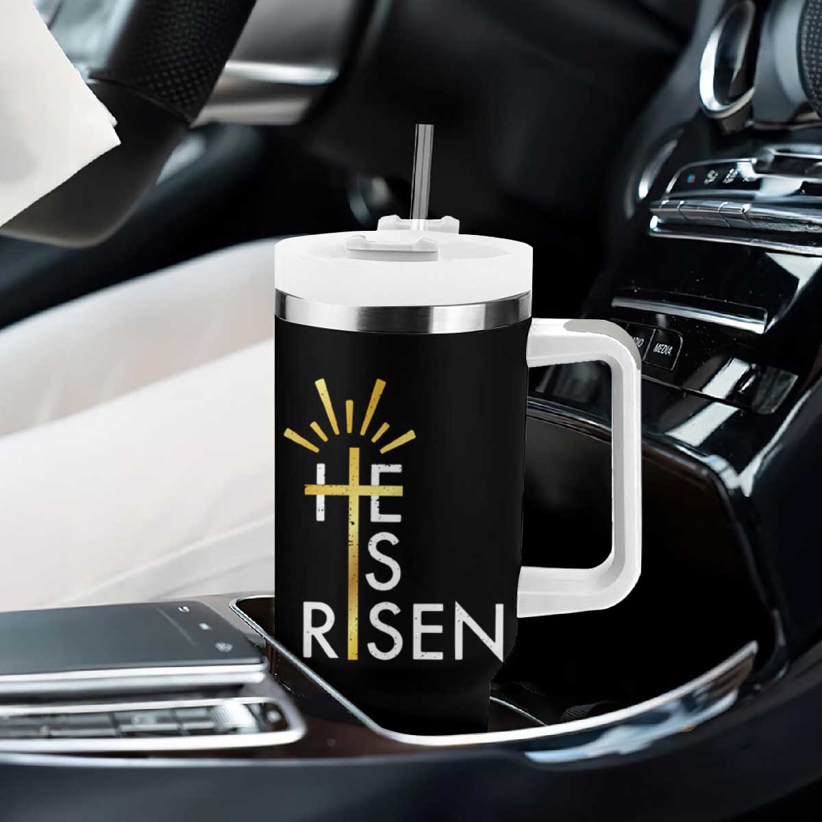 He Is Risen Tumbler With Handle Christian Easter Day Religious Bible Verse Cross TS11 Print Your Wear