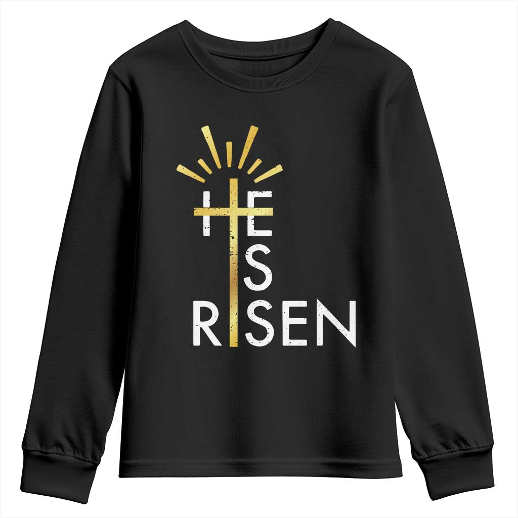 He Is Risen Youth Sweatshirt Christian Easter Day Religious Bible Verse Cross TS11 Black Print Your Wear