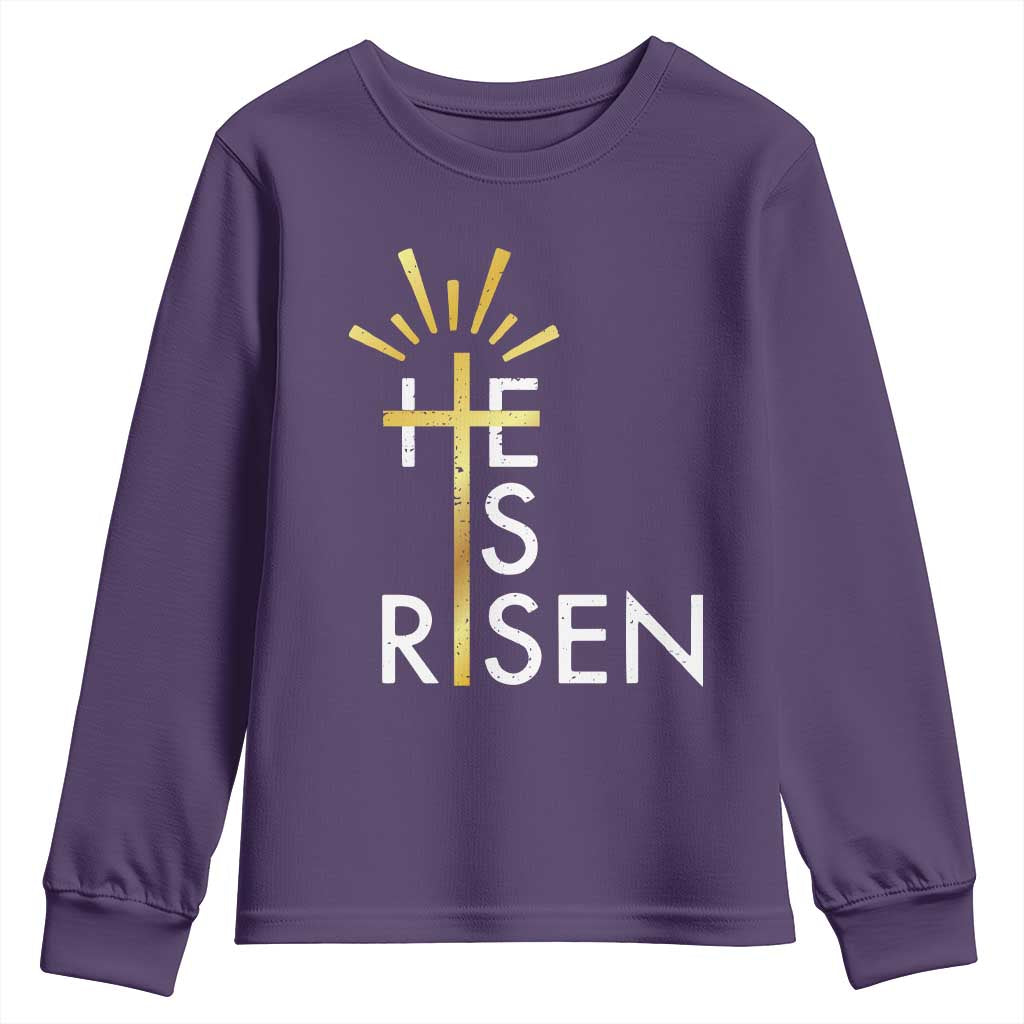 He Is Risen Youth Sweatshirt Christian Easter Day Religious Bible Verse Cross TS11 Purple Print Your Wear