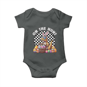 Funny Easter Day Dinosaur Bunny Baby Onesie On The Hunt Egg Hunting TS11 Dark Heather Print Your Wear
