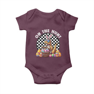 Funny Easter Day Dinosaur Bunny Baby Onesie On The Hunt Egg Hunting TS11 Maroon Print Your Wear