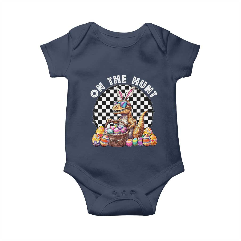 Funny Easter Day Dinosaur Bunny Baby Onesie On The Hunt Egg Hunting TS11 Navy Print Your Wear