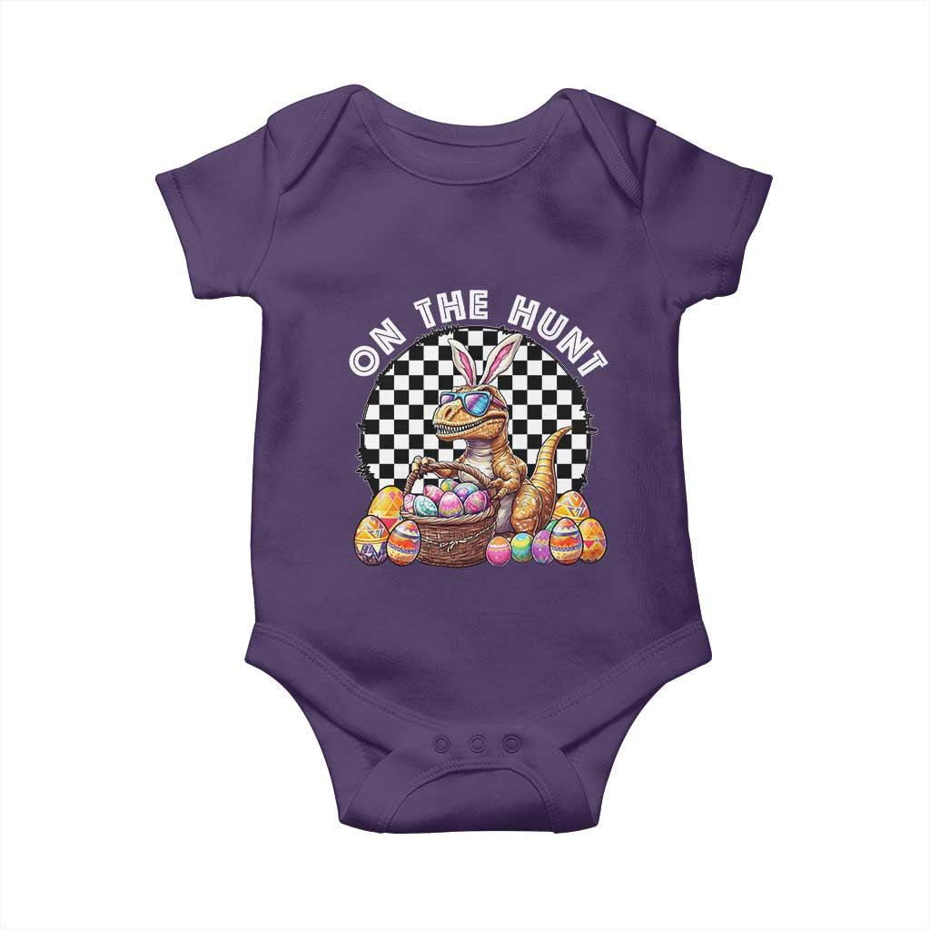 Funny Easter Day Dinosaur Bunny Baby Onesie On The Hunt Egg Hunting TS11 Purple Print Your Wear