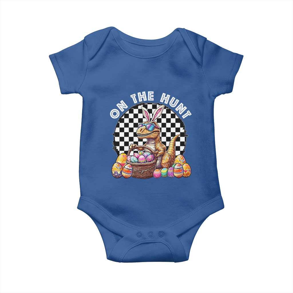 Funny Easter Day Dinosaur Bunny Baby Onesie On The Hunt Egg Hunting TS11 Royal Blue Print Your Wear
