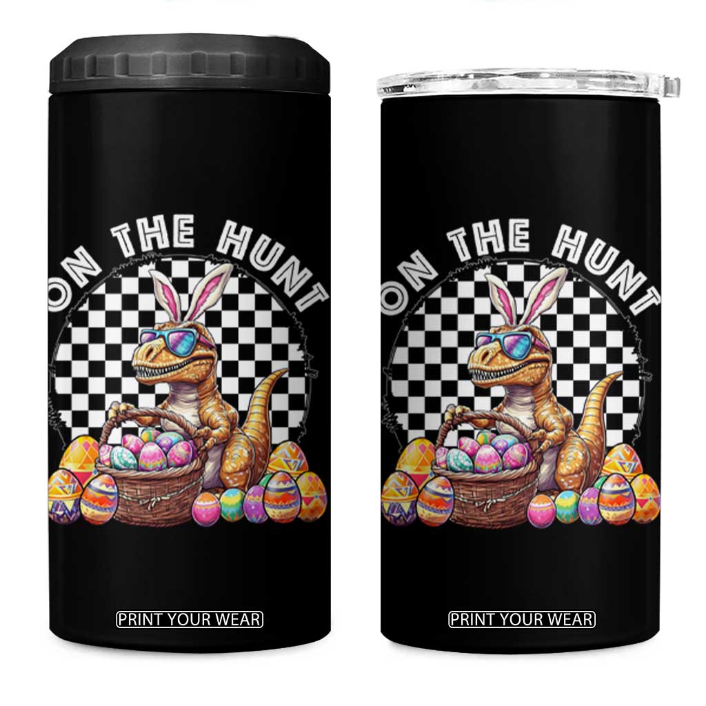 Funny Easter Day Dinosaur Bunny 4 in 1 Can Cooler Tumbler On The Hunt Egg Hunting TS11 One Size: 16 oz Black Print Your Wear