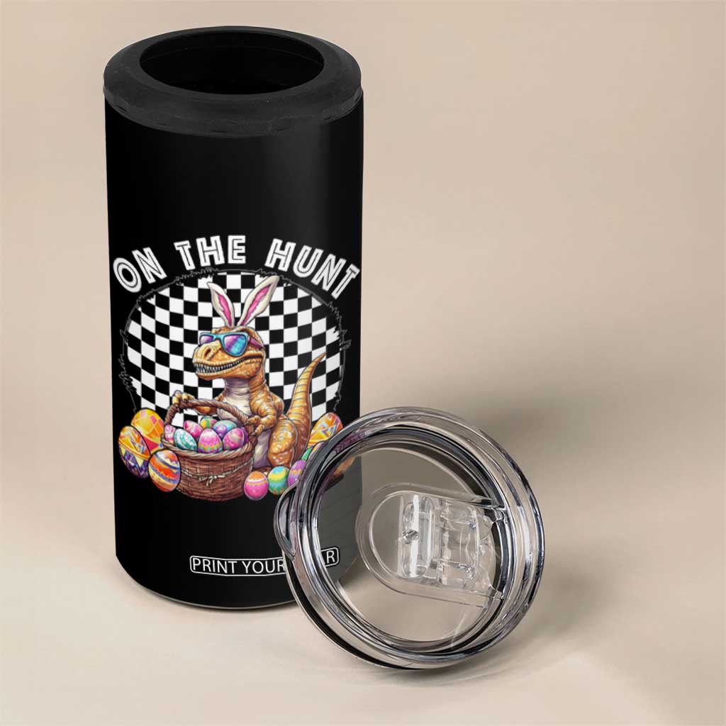 Funny Easter Day Dinosaur Bunny 4 in 1 Can Cooler Tumbler On The Hunt Egg Hunting TS11 Print Your Wear