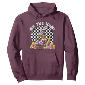 Funny Easter Day Dinosaur Bunny Hoodie On The Hunt Egg Hunting TS11 Maroon Print Your Wear