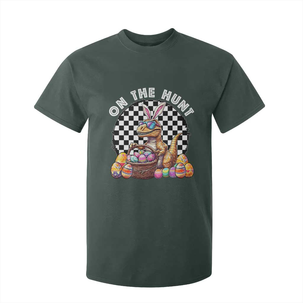 Funny Easter Day Dinosaur Bunny T Shirt For Kid On The Hunt Egg Hunting TS11 Dark Forest Green Print Your Wear