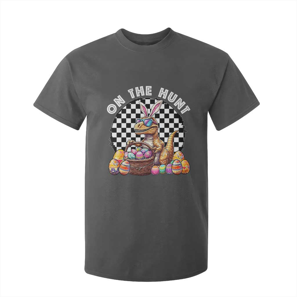 Funny Easter Day Dinosaur Bunny T Shirt For Kid On The Hunt Egg Hunting TS11 Dark Heather Print Your Wear