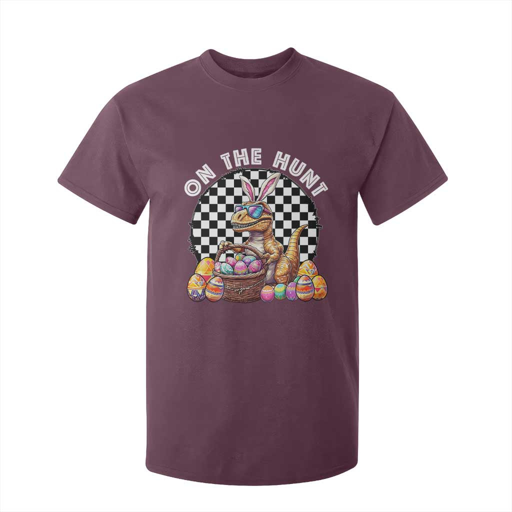 Funny Easter Day Dinosaur Bunny T Shirt For Kid On The Hunt Egg Hunting TS11 Maroon Print Your Wear