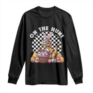 Funny Easter Day Dinosaur Bunny Long Sleeve Shirt On The Hunt Egg Hunting TS11 Black Print Your Wear