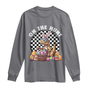 Funny Easter Day Dinosaur Bunny Long Sleeve Shirt On The Hunt Egg Hunting TS11 Charcoal Print Your Wear