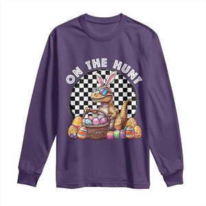 Funny Easter Day Dinosaur Bunny Long Sleeve Shirt On The Hunt Egg Hunting TS11 Purple Print Your Wear